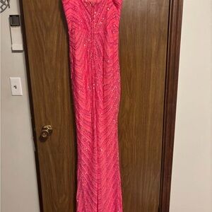 Elegant Pink Sequin Prom Gown